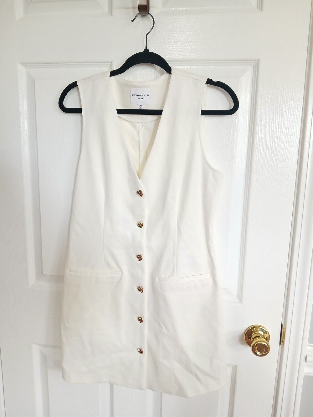 Willow&Wind White Sleeveless Button-Front Vest Dress Office Career Business Boho